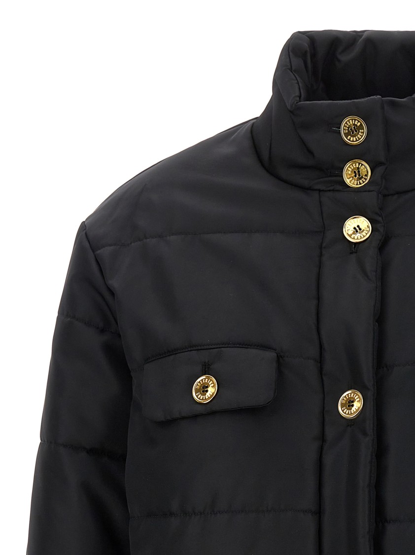 Moschino Padded Down Jacket With Gold Logo Button Closure In Black