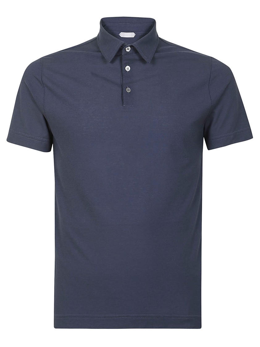 Zanone Classic Collared Polo In Cotton In Blue
