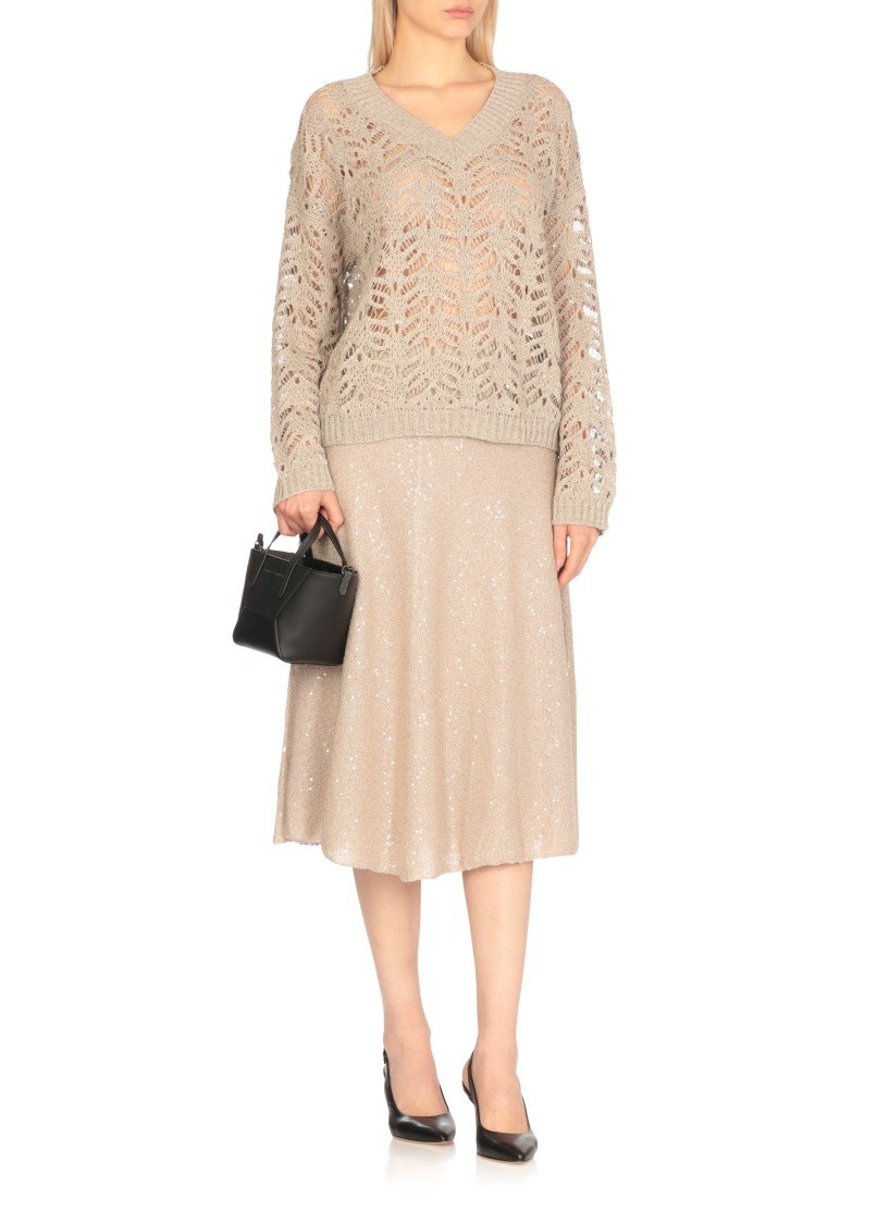 Brunello Cucinelli Beige Linen Cashmere Silk Skirt