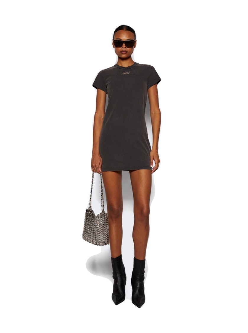 Alexander Wang T T By Alexander Wang Blade Logo Shrunken Tee Dress Washed Cedar In Black