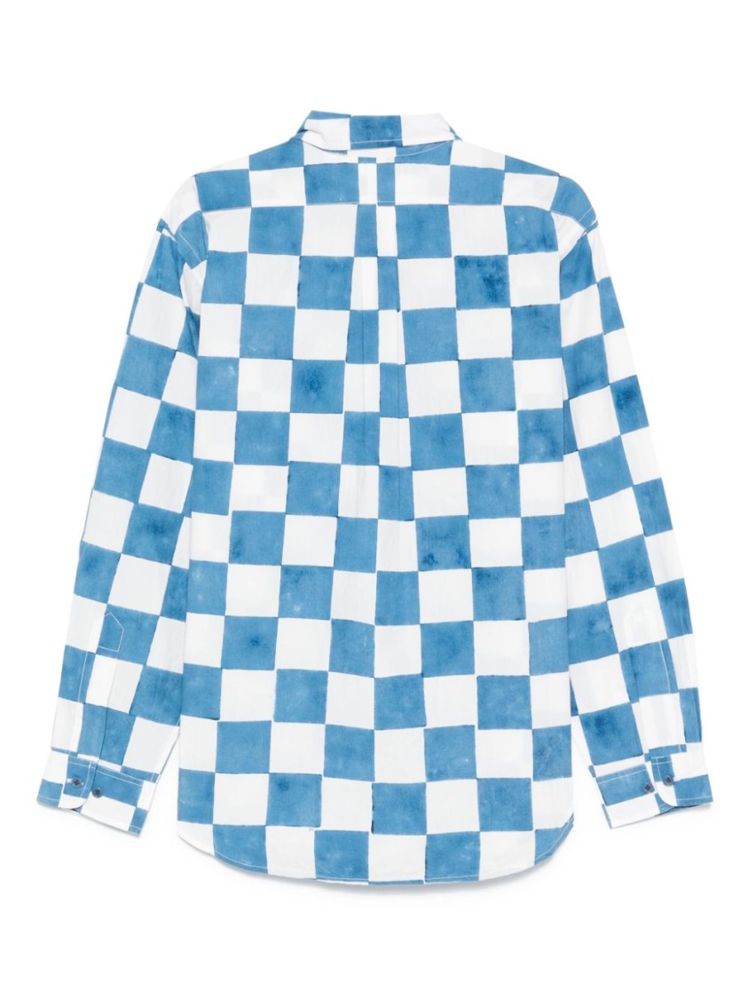 Story Mfg. Story Mfg Front Button Casual Shirt With Checkered Pattern In Blue