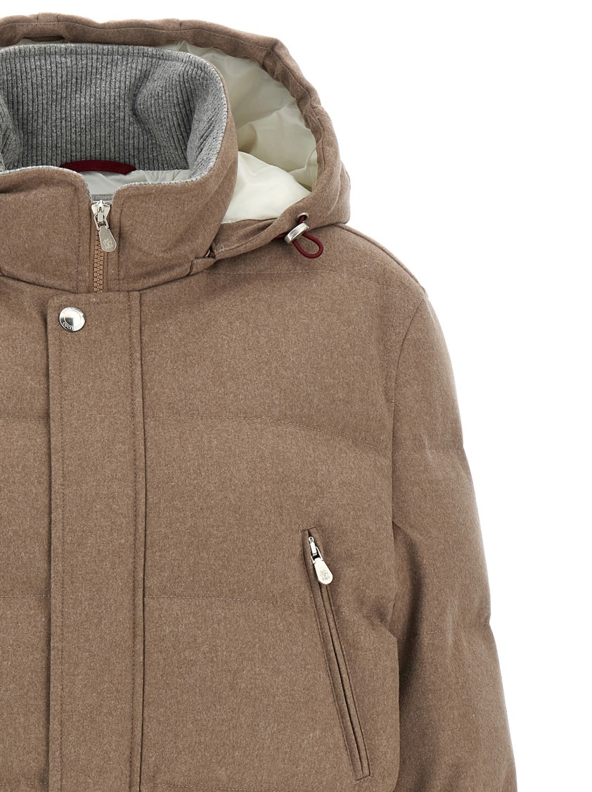 Brunello Cucinelli Flannel Down Jacket Puffer Jackets Beige In Brown