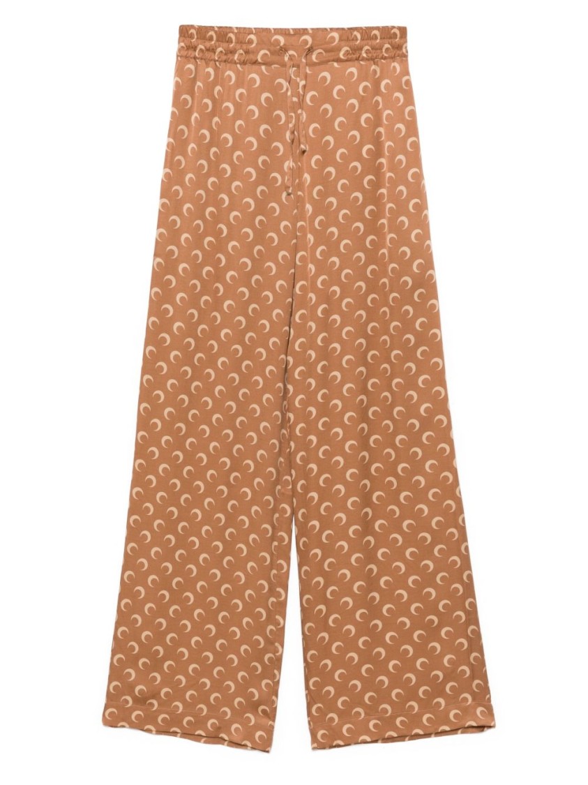 Marine Serre Wide-leg Trousers With Elastic Waistband In Brown