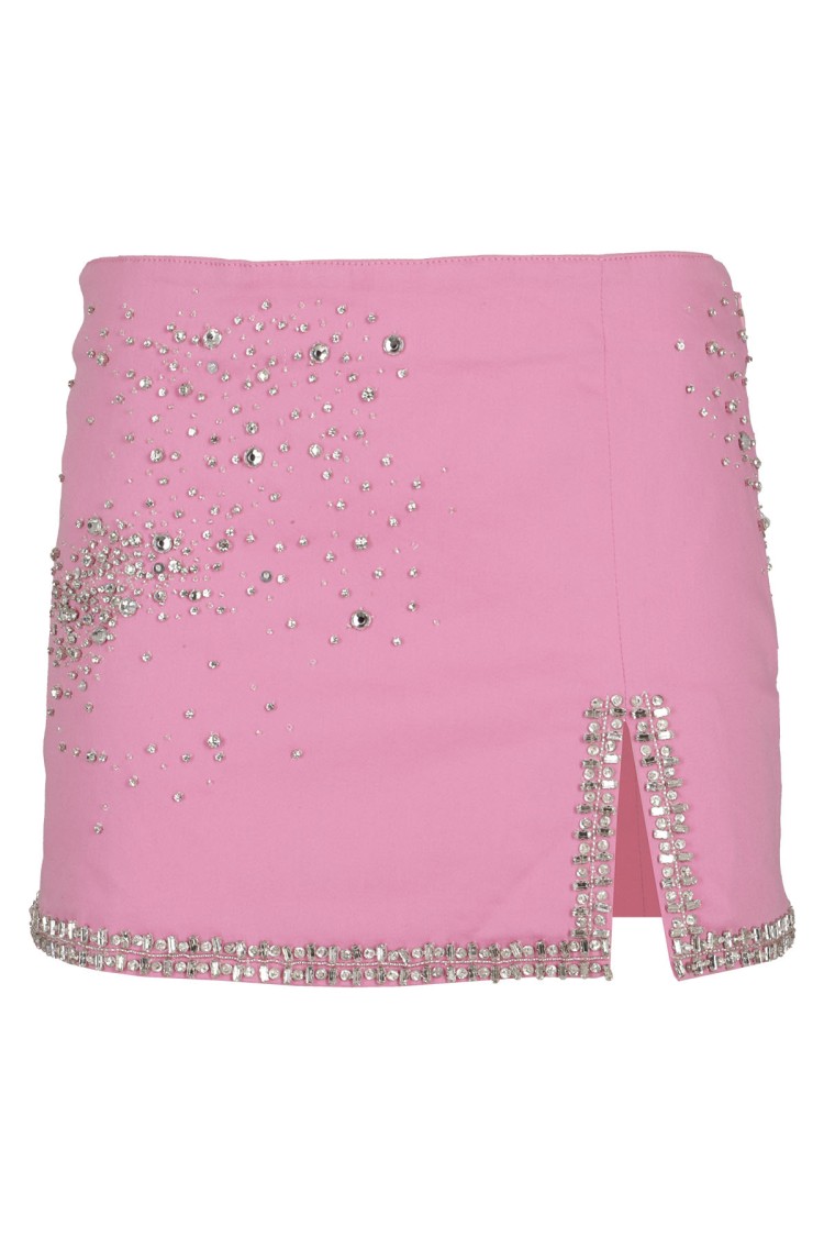 DES PHEMMES DES PHEMMES MINI SKIRT IN SOFT PINK COTTON SATIN