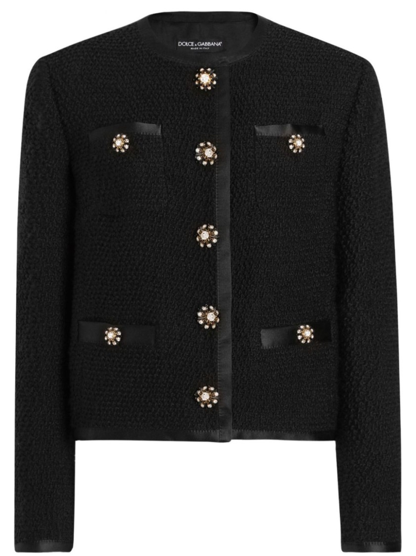 Dolce & Gabbana Jeweled Button Boucle Jacket In Black