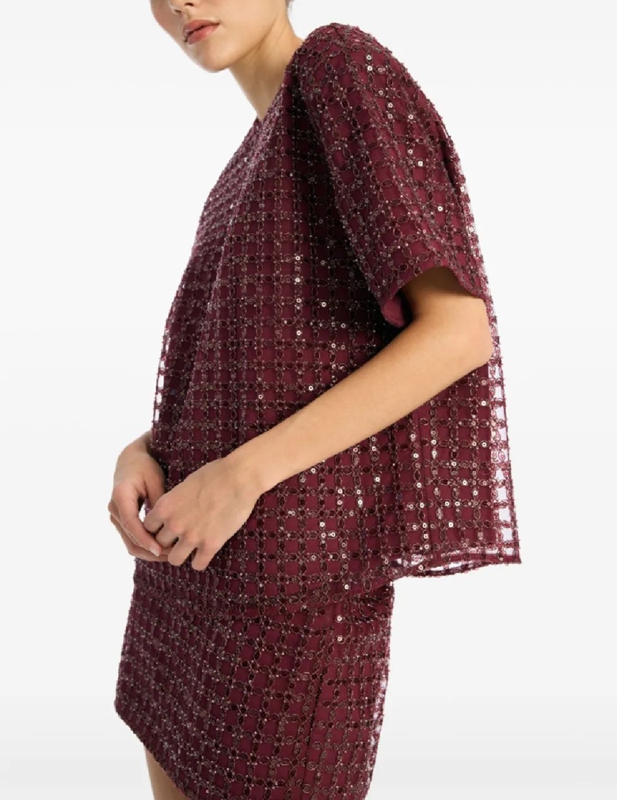 Rotate Birger Christensen Mesh Midi Skirt With Floral Bead Embroidery In Red