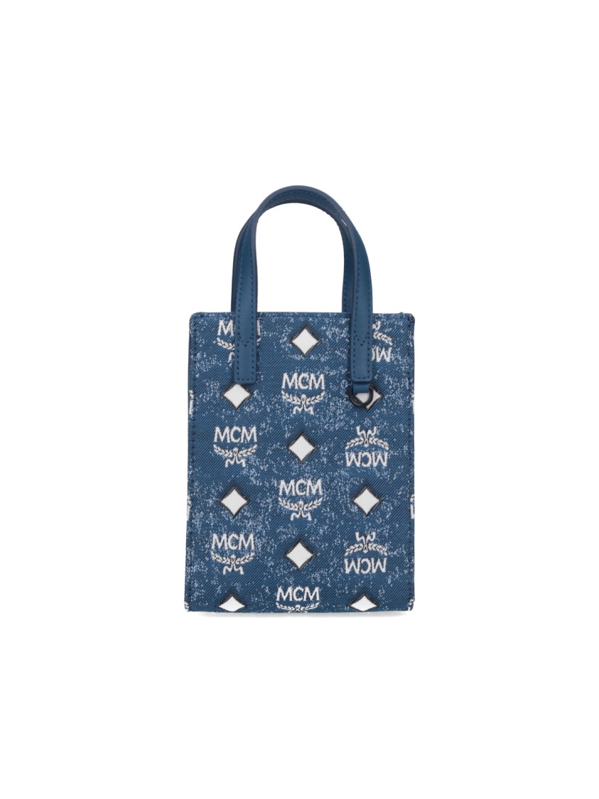 Mcm Glitter Finish Canvas Handbag With Detachable Tag