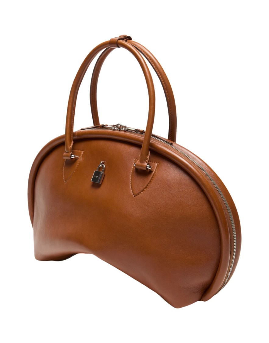 Acne Studios Chocolate Leather Bowlina Handbag With Rounded Shape In Brown