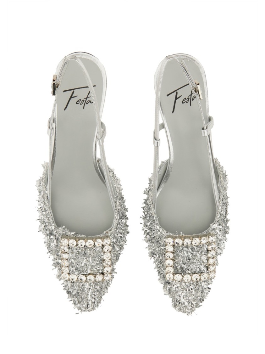 Shop Roberto Festa "stefy" Slingback In Silver