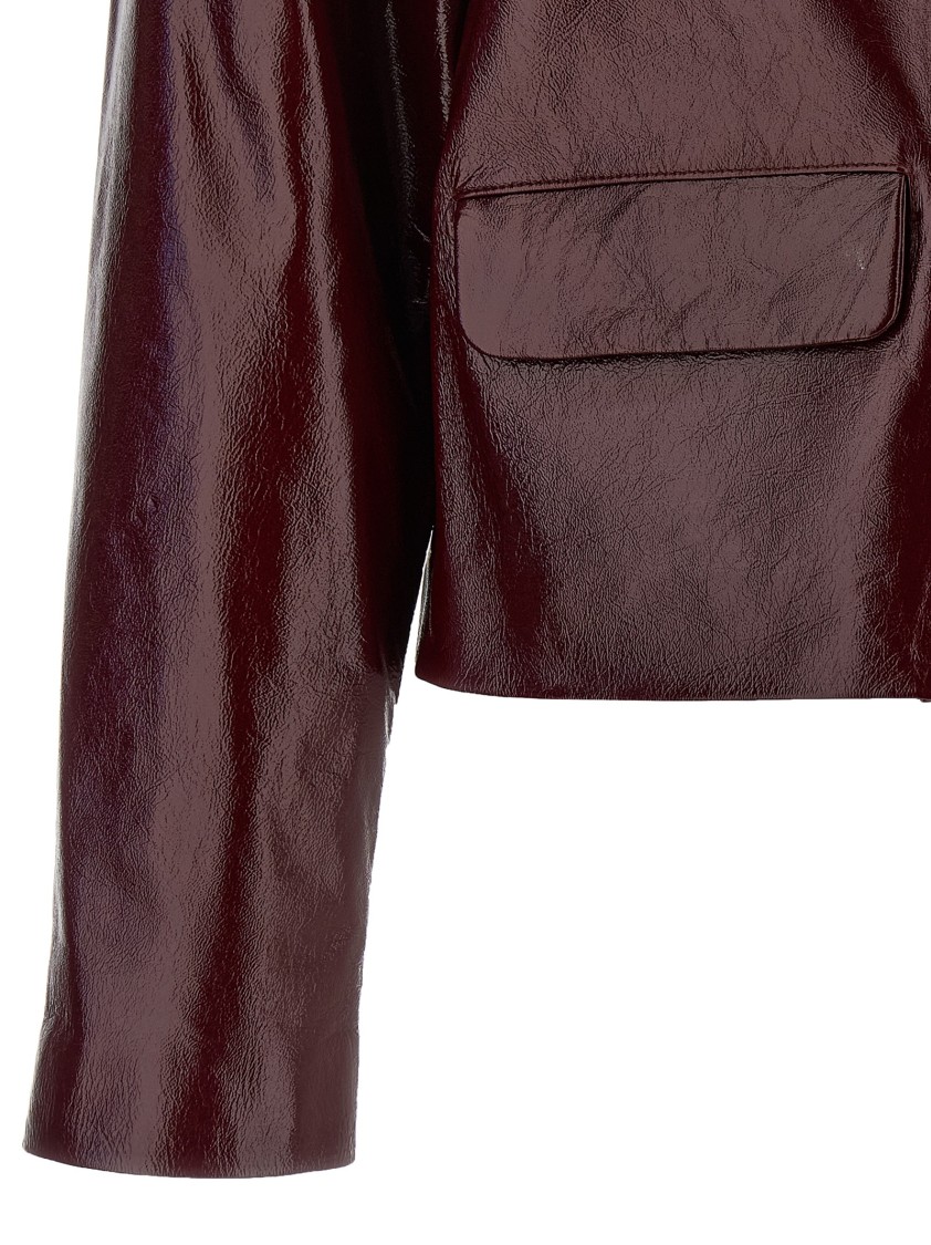 Self-portrait Leather Cropped Jacket In Burgundy