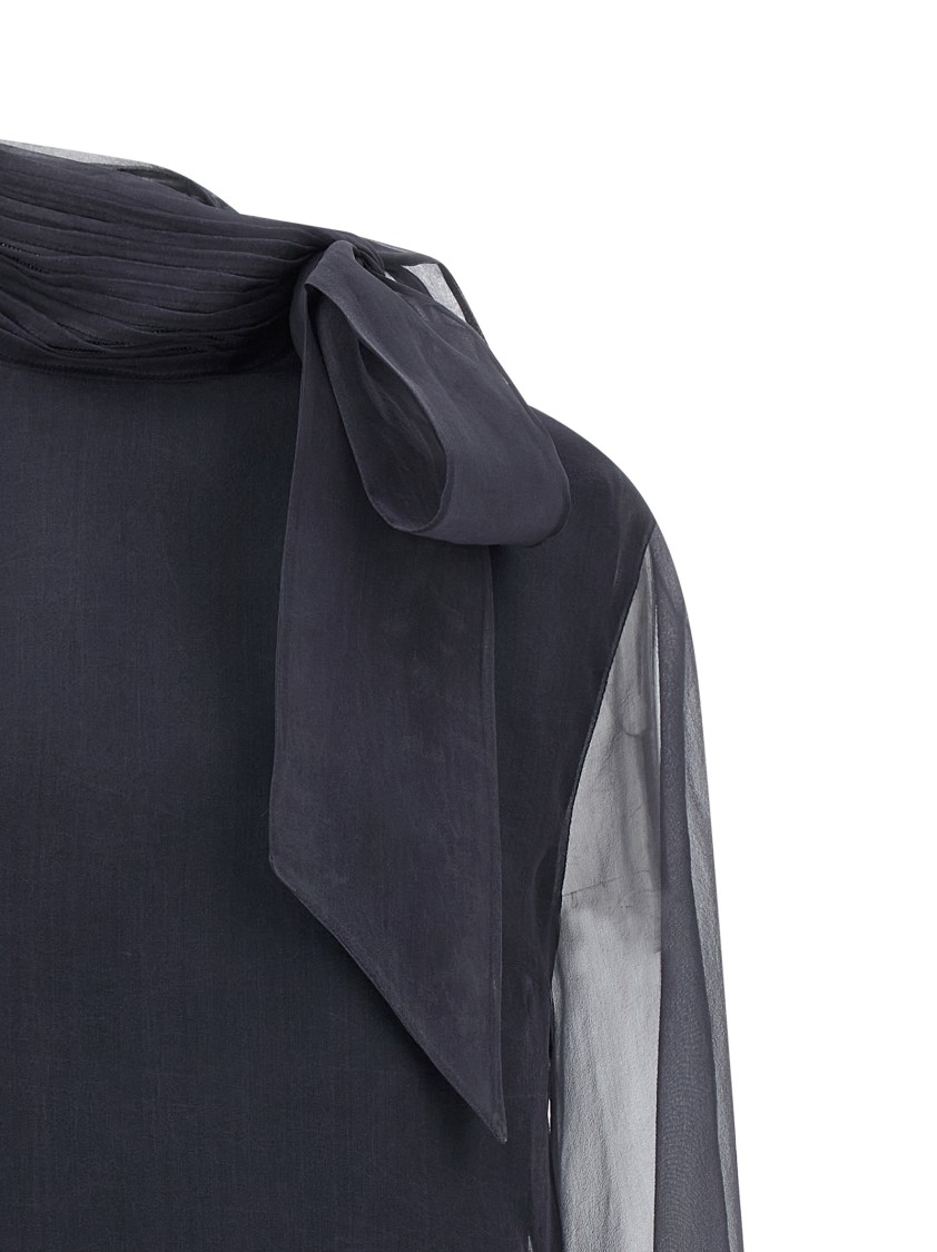 Brunello Cucinelli Crispy Silk Blouse Shirt And Blouse Gray In Black