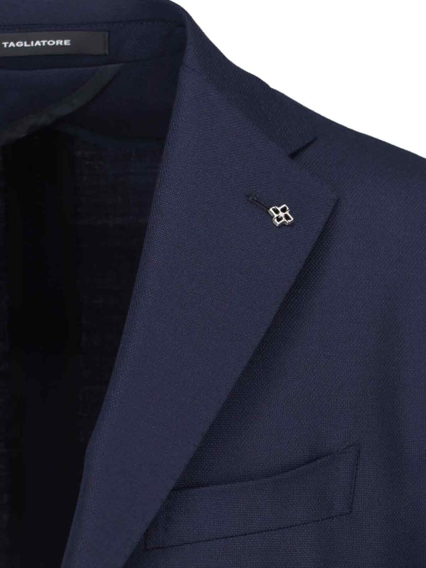 Tagliatore Montecarlo Blue Single-breasted Jacket With Notched Revers In Silk Man In Blue