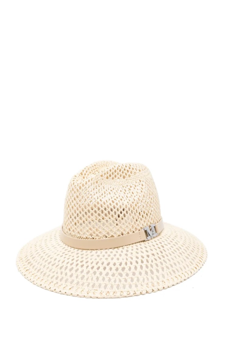 Shop Max Mara Wide-brim Textile Paper Hat With Decorative Emblem In Neutrals