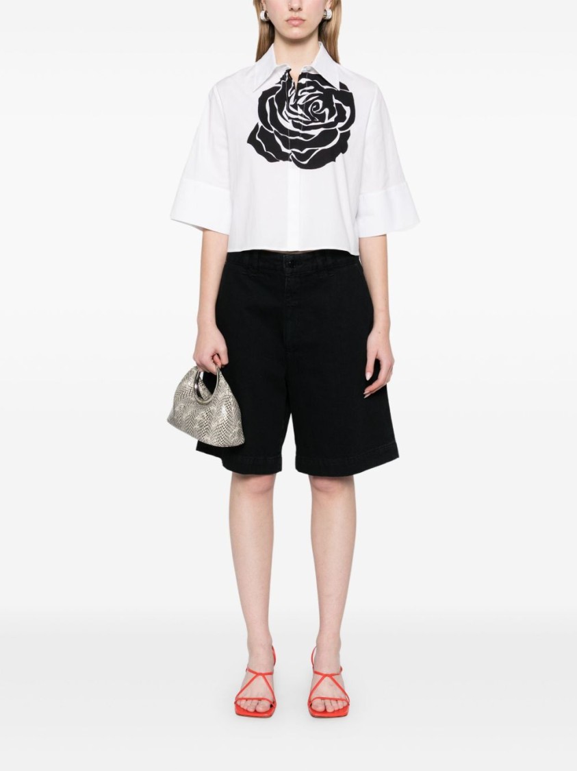 Blugirl Printed Popeline Stretch Boxy Shirt In White
