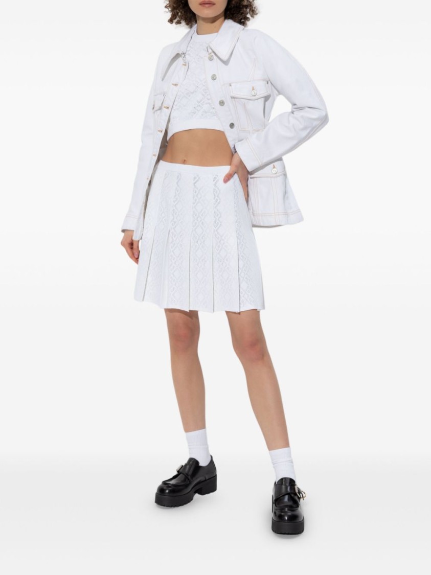 Givenchy Pleated Pointelle Knit Skirt With Ribbed Waistband In White
