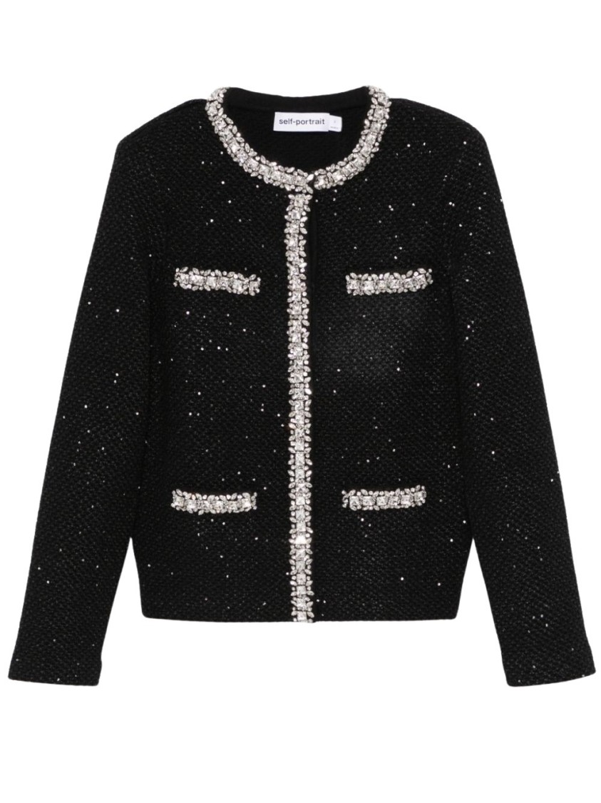 Self-portrait Black Cotton Wool Blend Sequin Jacket In Black