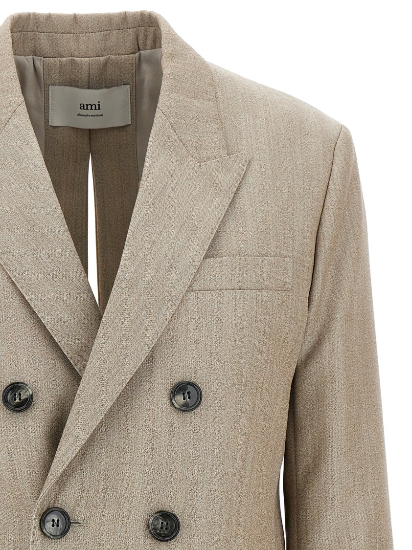 Ami Alexandre Mattiussi Ami Maxi Split Double-breasted Wool Blazer In Nude