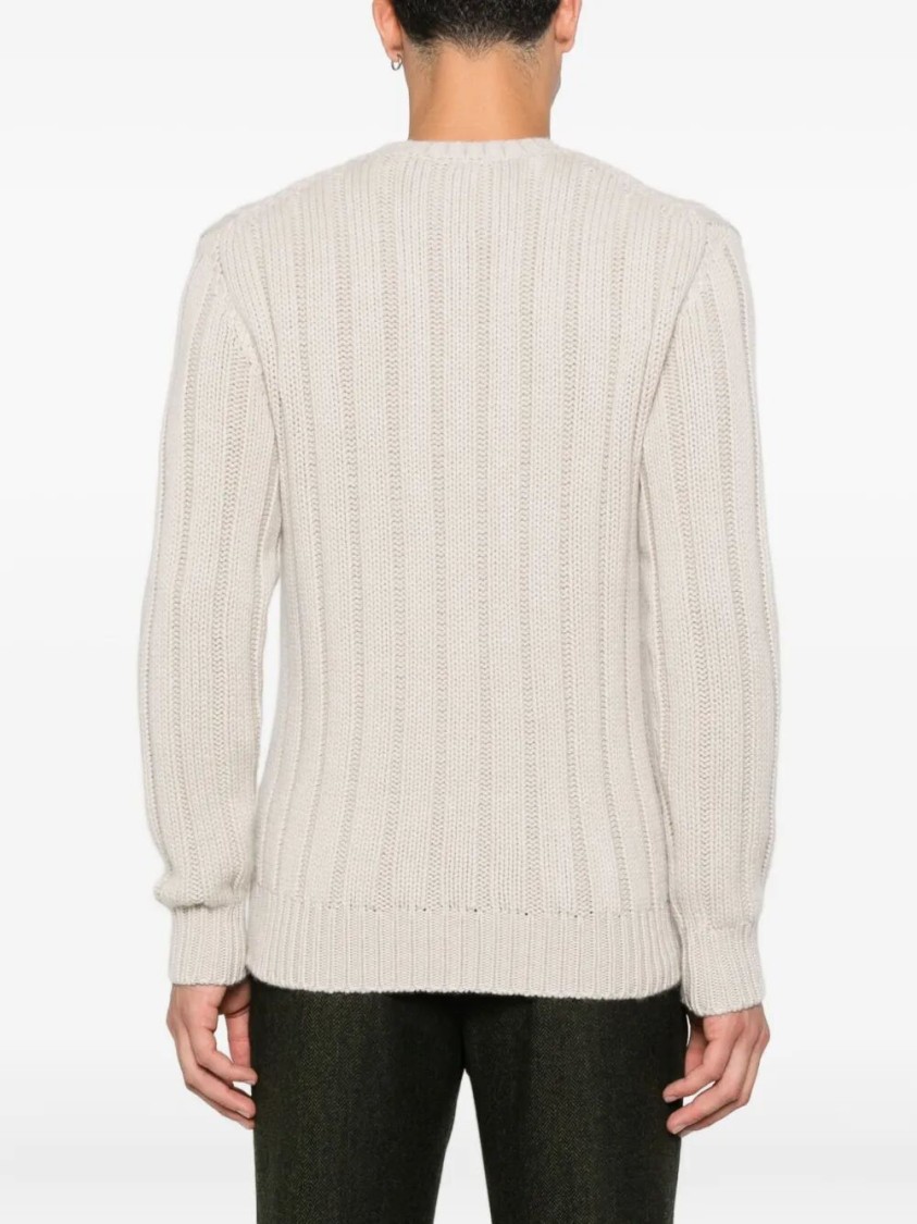 Drumohr Textured Cable Knit Cashmere Sweater In Neutral