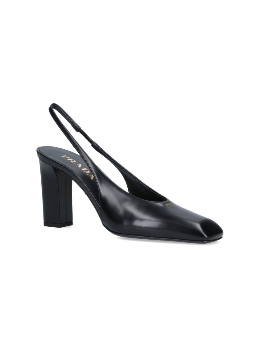 Prada Women Decolette Leather Heels In Black