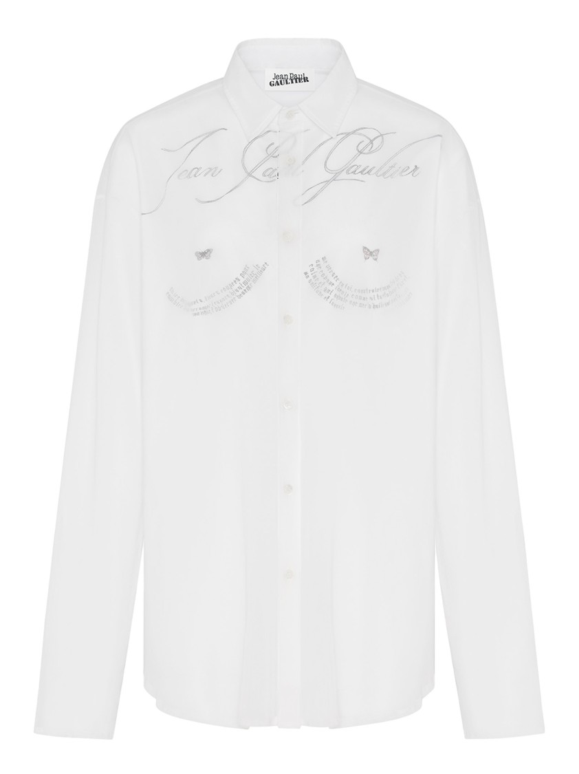 Shop Jean Paul Gaultier Semi-transparent Tulle Shirt With Tattoo Poem Print