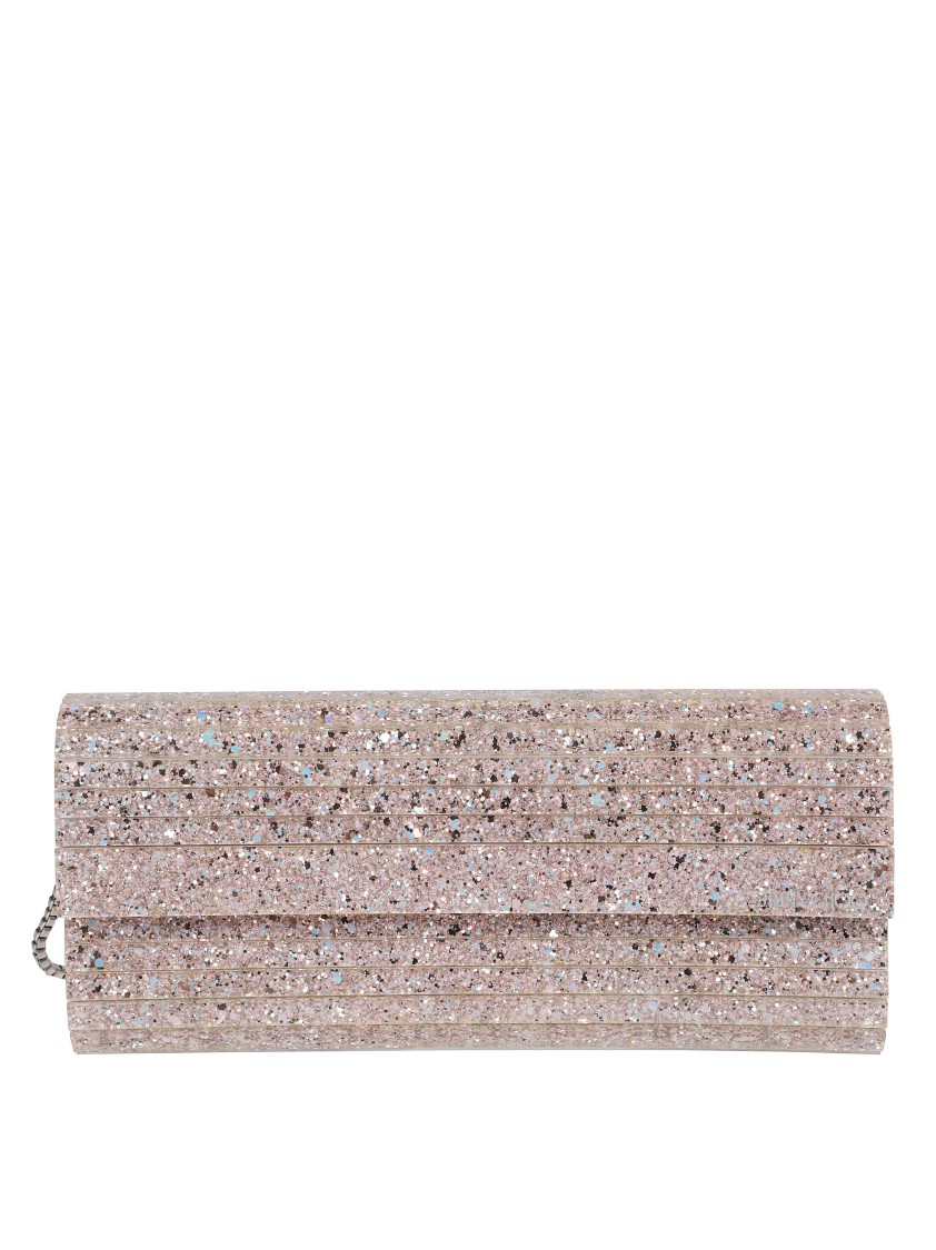 Jimmy Choo Rectangular Glitter Clutch In Pink
