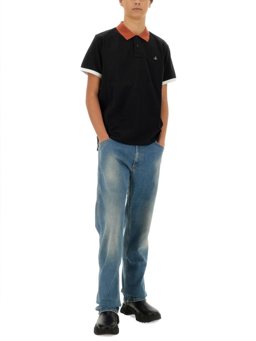 Shop Vivienne Westwood Classic Polo With Contrasting Collar In Black
