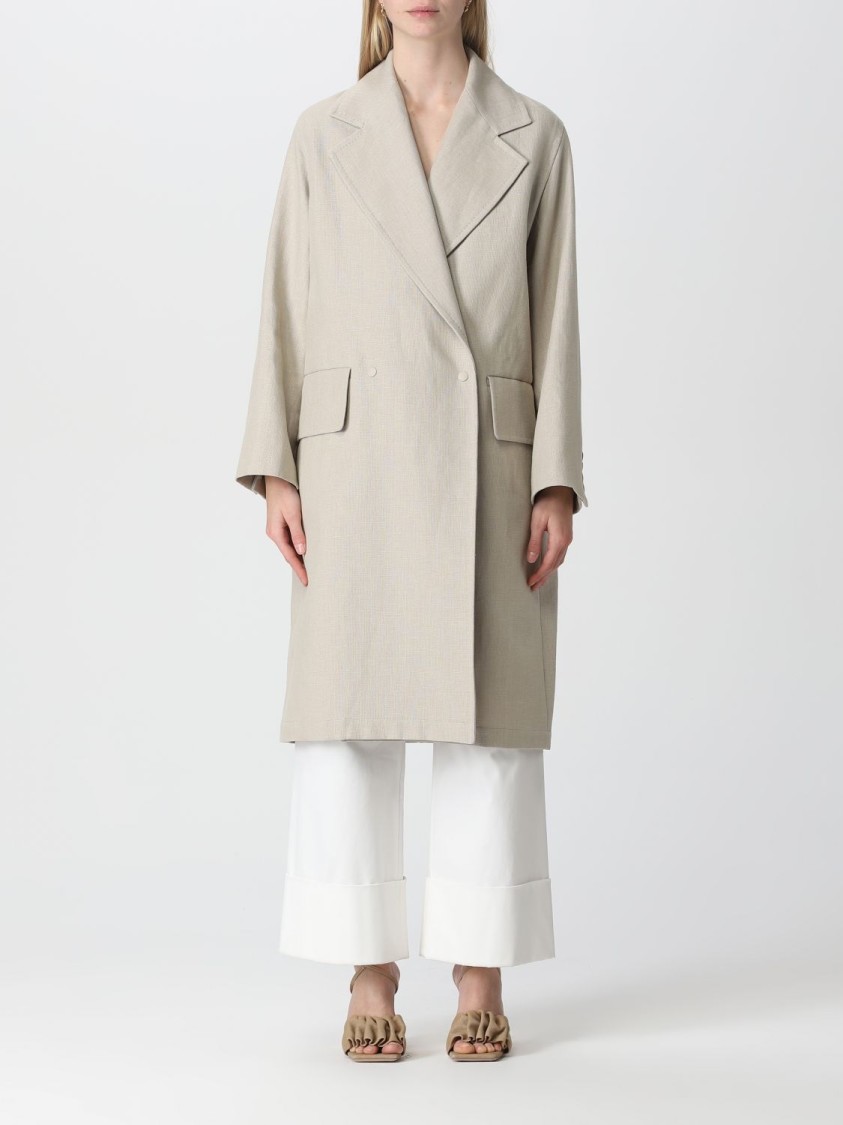 Max Mara Mescal Long Linen Coat With Double-breasted Front