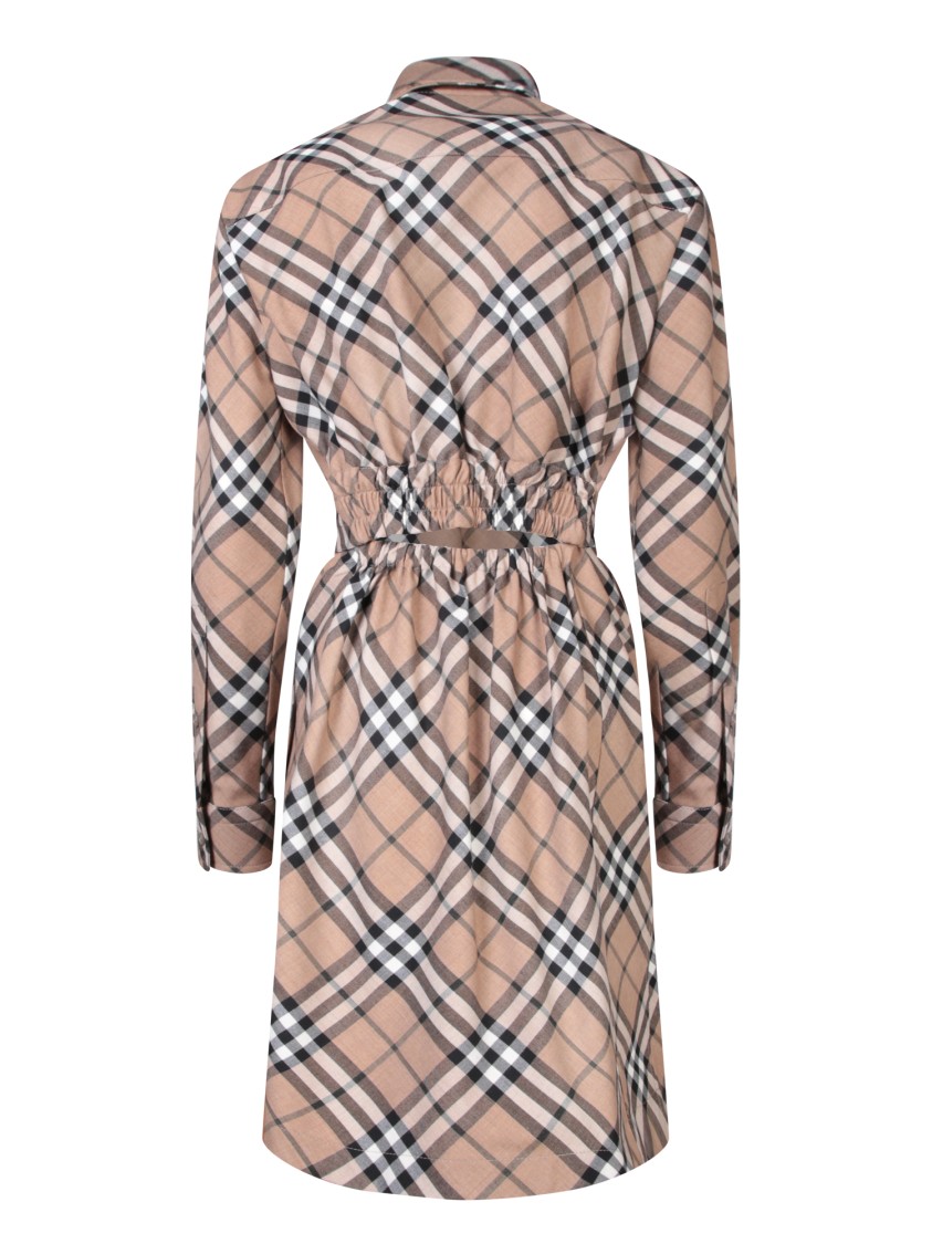 Shop Burberry Dress With Classic Collar And Coordinated Belt In Neutrals