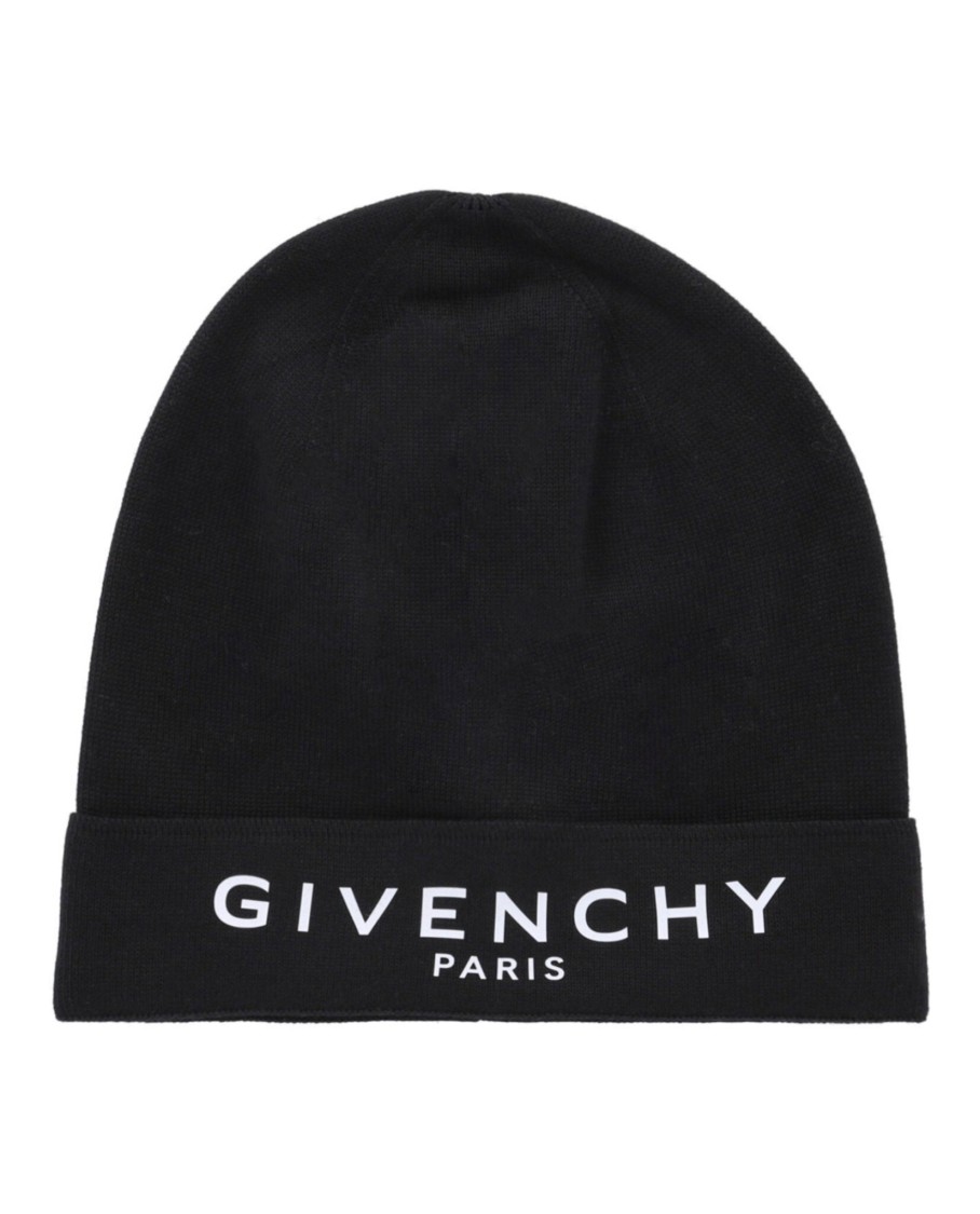 Givenchy Graphic Logo Beanie Crafted From Cotton And Cashmere Blend In Black