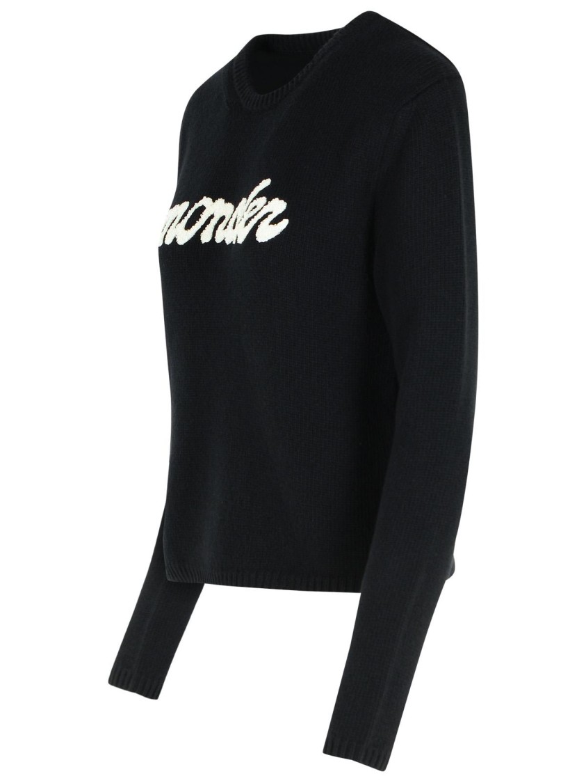 Moncler Cropped Sweater With Contrasting Embroidered Logo In Black