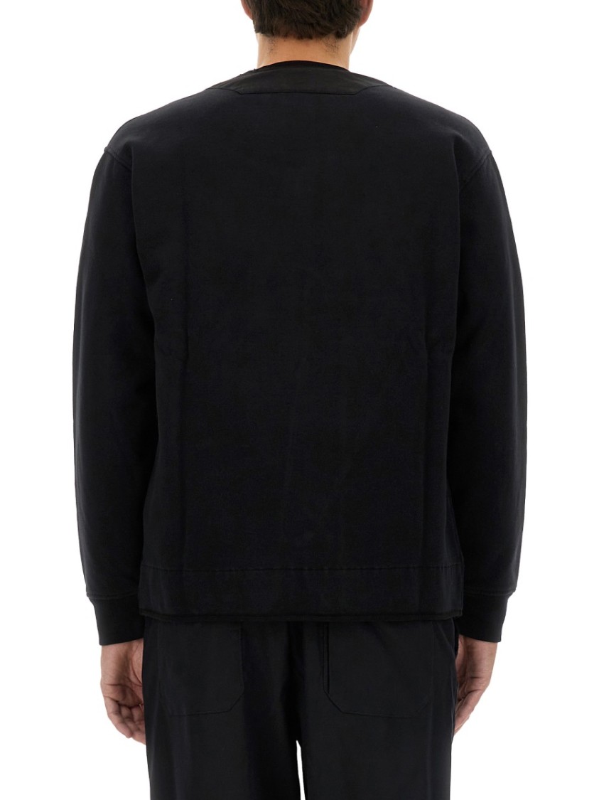 C.p. Company Zip Sweatshirt With Button And Patchwork In Black