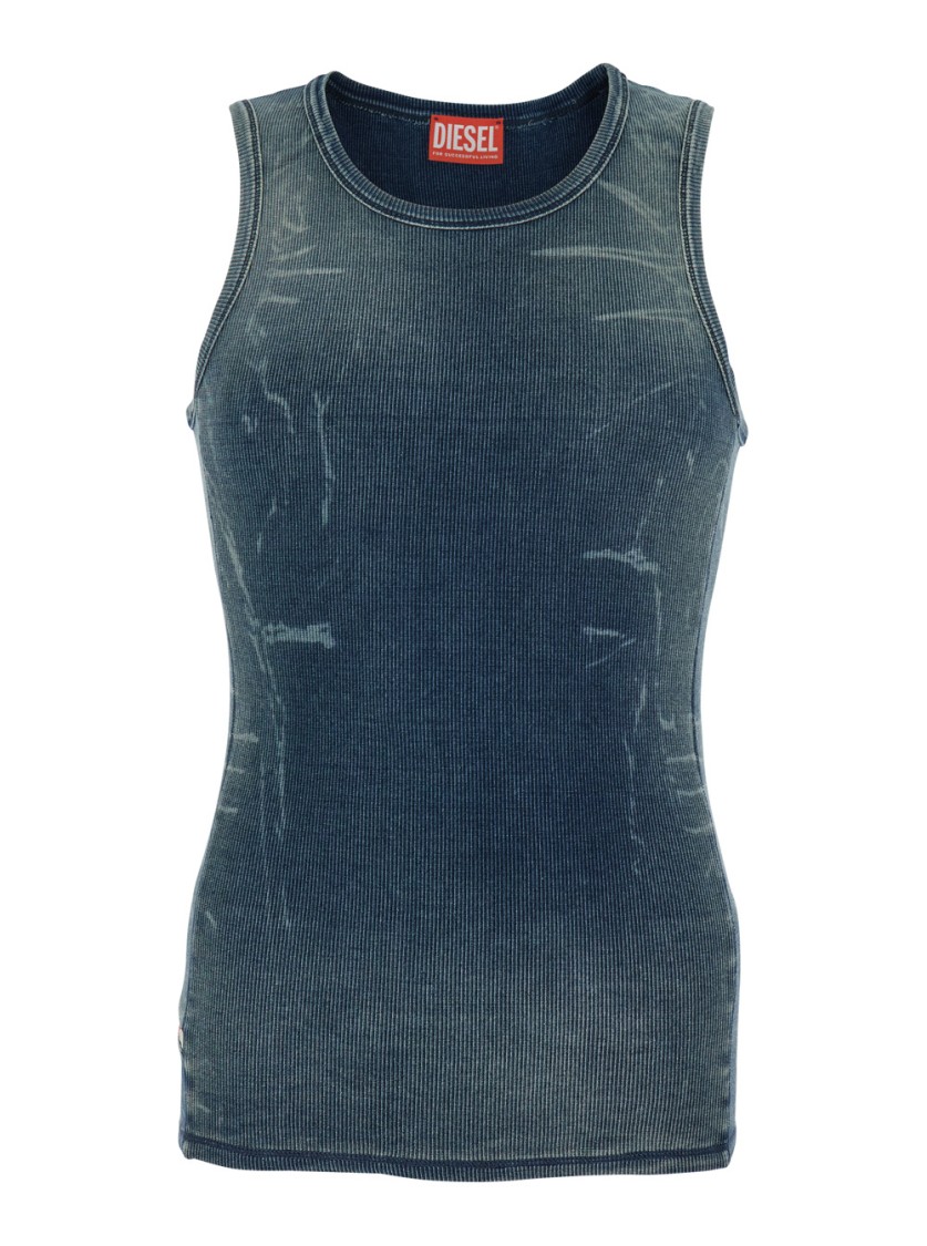 Diesel Grey Ribbed Top With Faded Effect And Round Neck In Green