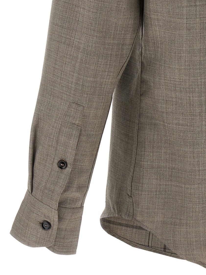 Brioni Military Style Shirt With Pockets And Long Sleeves In Gray