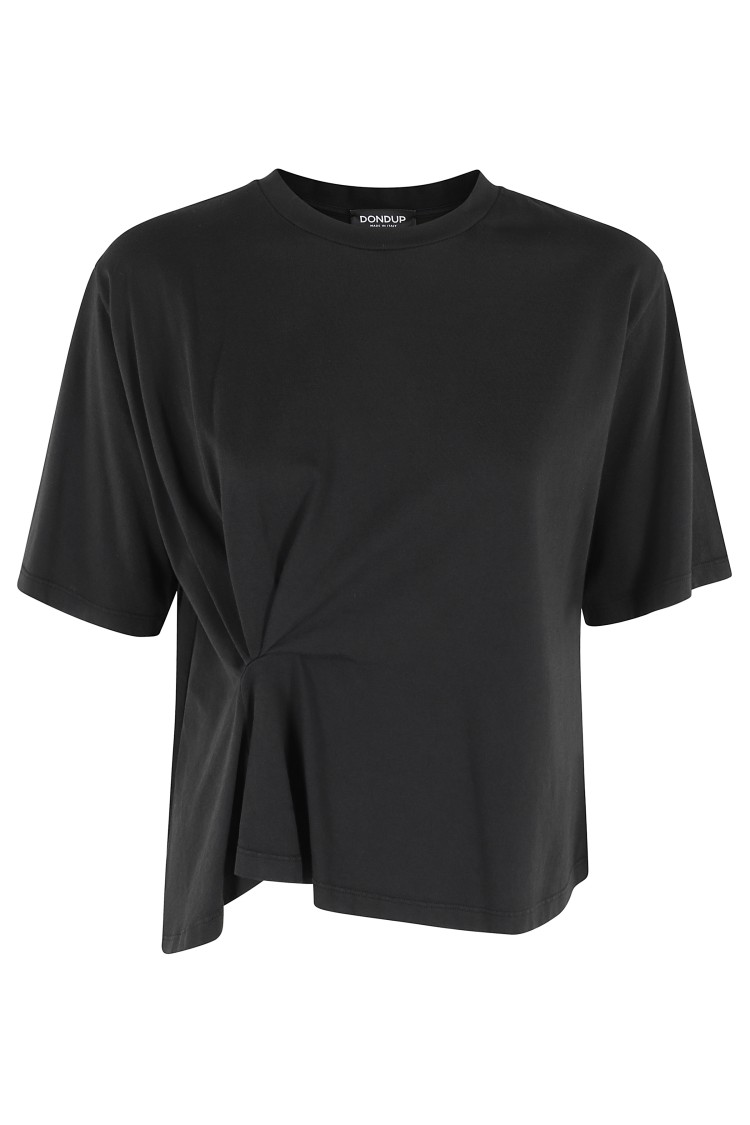 Dondup Black Cotton T-shirt With Unique Draping Detail In Black