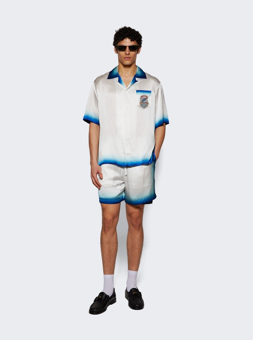Casablanca White Shirt With Cuban Collar And Maxi Logo Printed On The Back In Silk Man In White