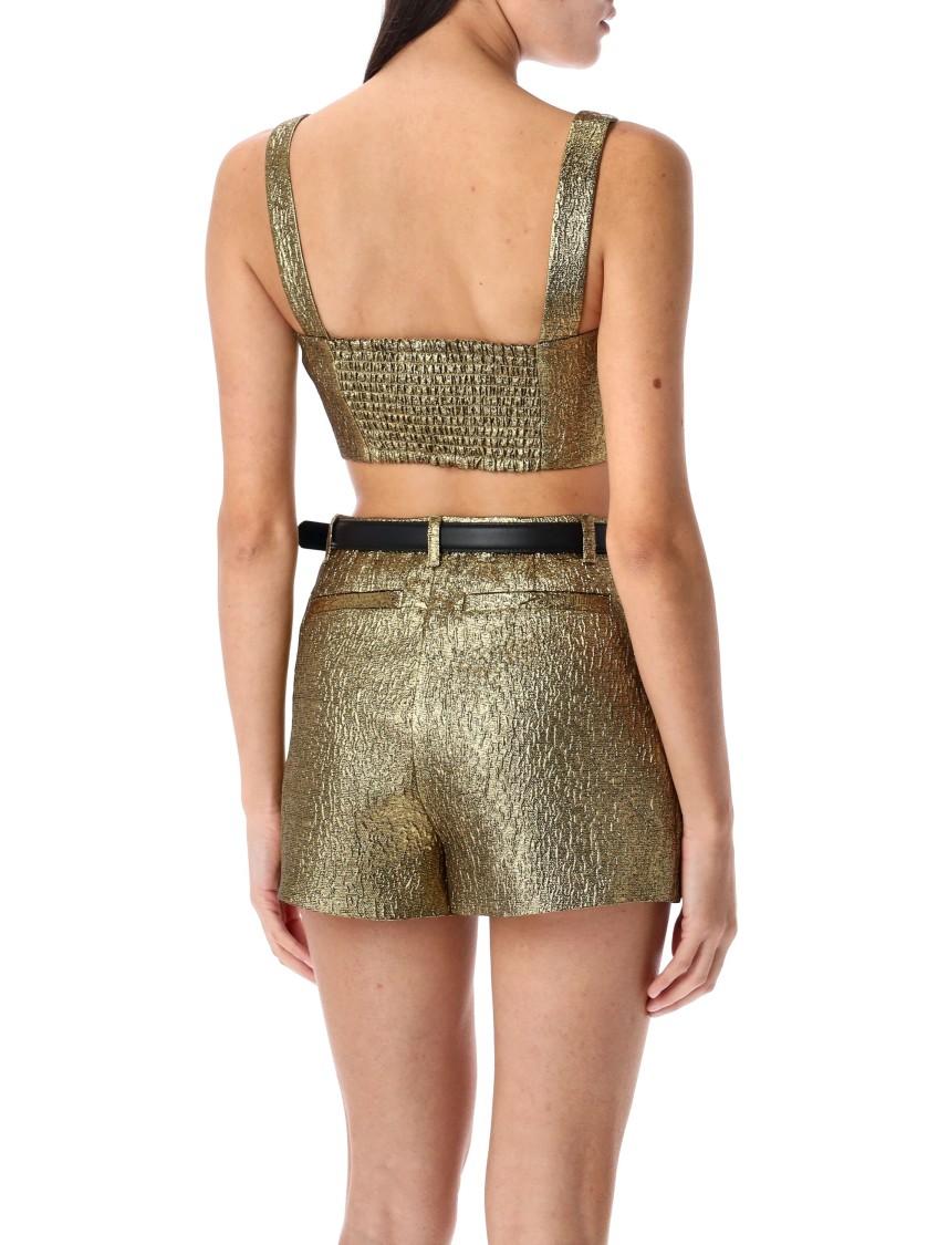 Shop Self-portrait Metallic Jacquard Crop Top In Gold