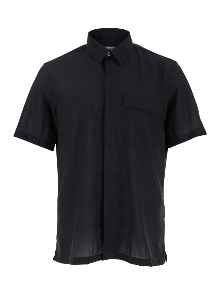 Pt Torino Black Shirt With Classic Collar And Front Concealed Button Closure