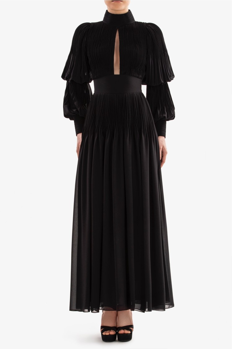 Saiid Kobeisy Pleated Midi Dress In Black