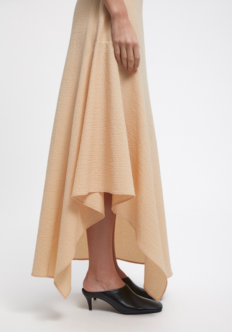 Shop Aeron Gale - Scoop Neck Gathered Dress In Neutrals