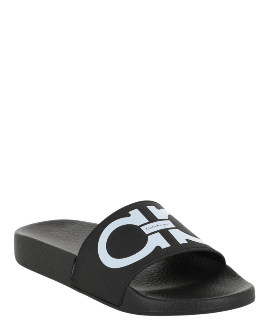 Ferragamo Gancini-print Open-toe Slides