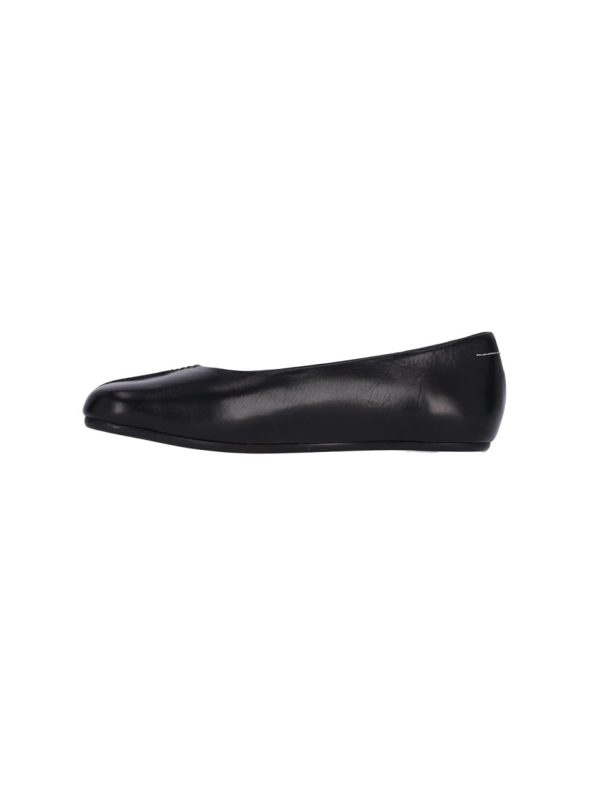 Mm6 Maison Margiela Mm6 By Maison Margiela Square Toe Ballerina Flats With Logo Stitching In Black