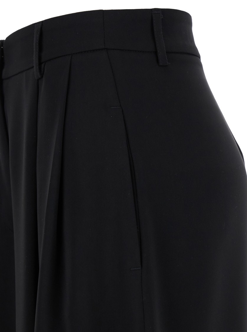 Plain High-waisted Wide Leg Cady Pants With Belt Loops In Black