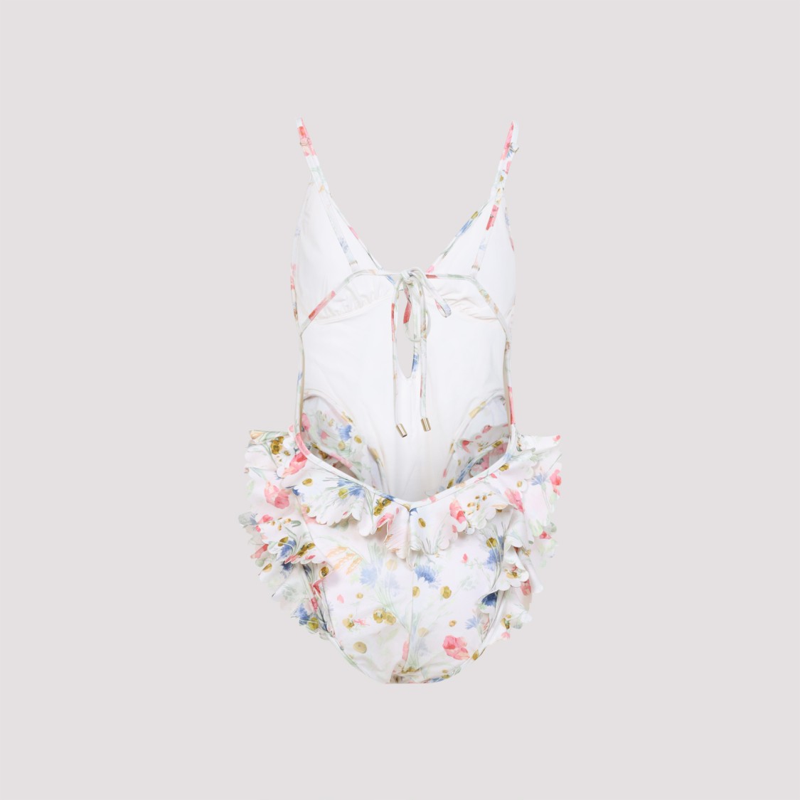 Zimmermann Multicolour Floral Swimsuit With Ruffled Edges And Adjustable Ties In Multi