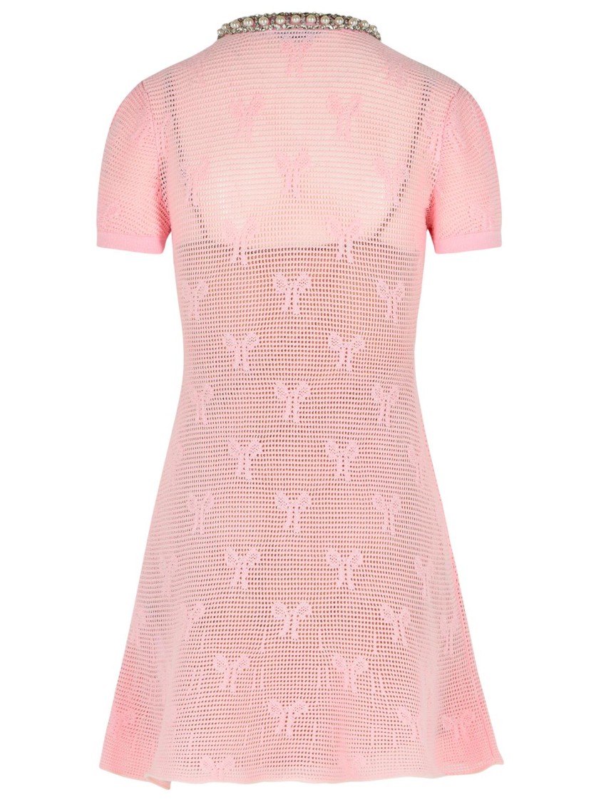Self-portrait Self Portrait Women Pink Bow Crochet Crystal Mini Dress In Pink