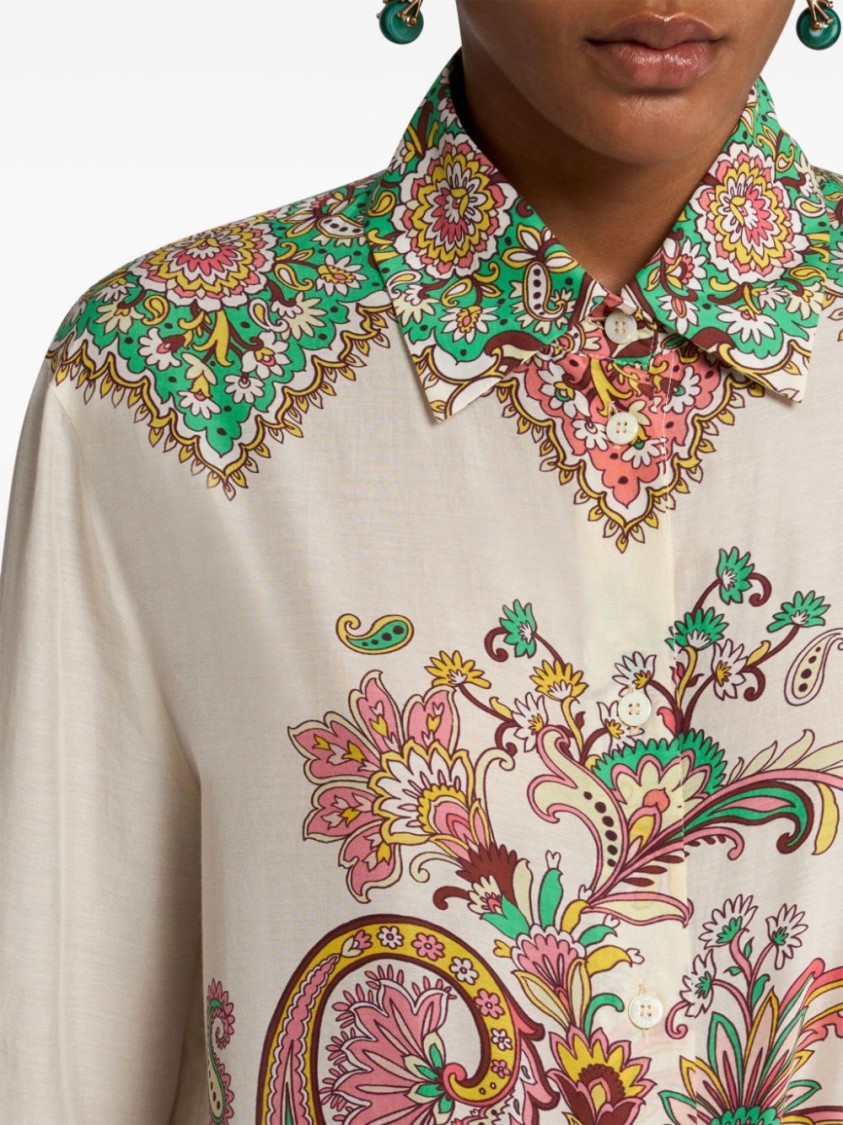 Etro Multicolor Shirt With Classic Collar And All-over Paisley Print In Cotton And Silk Woman In Multicolor