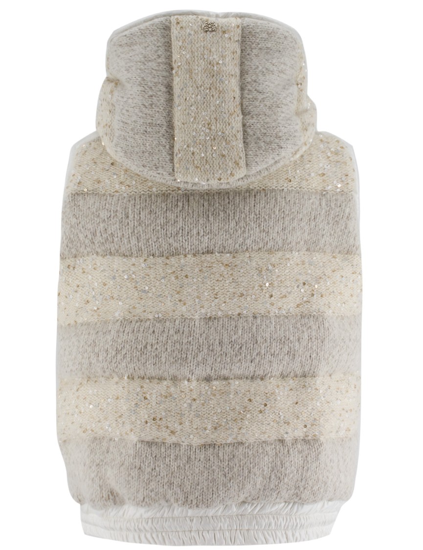 Panicale Hooded Cloud Padded Gilet With Sparkling Details In Neutrals