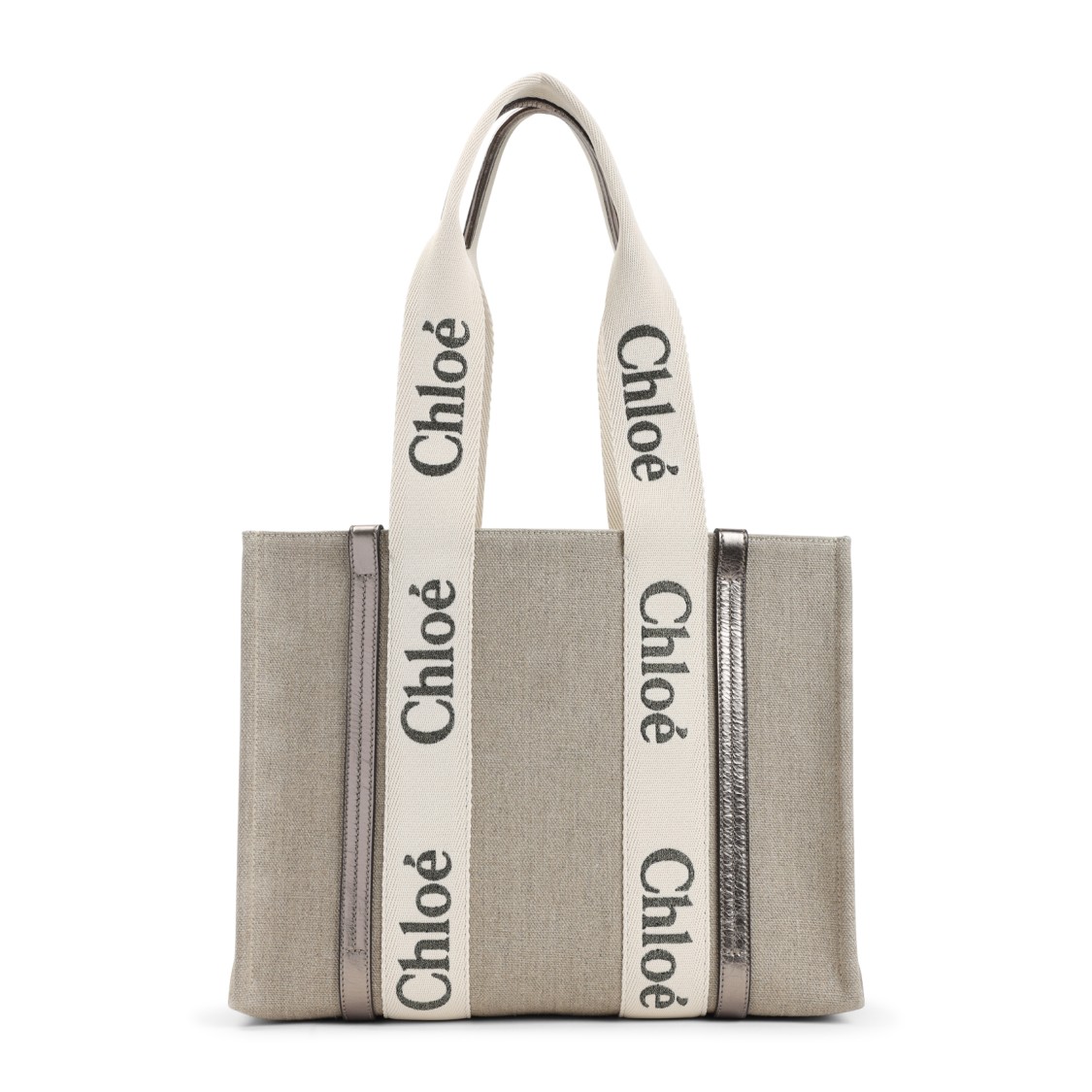 Shop Chloé Woody Grey Linen Shoulder Bag