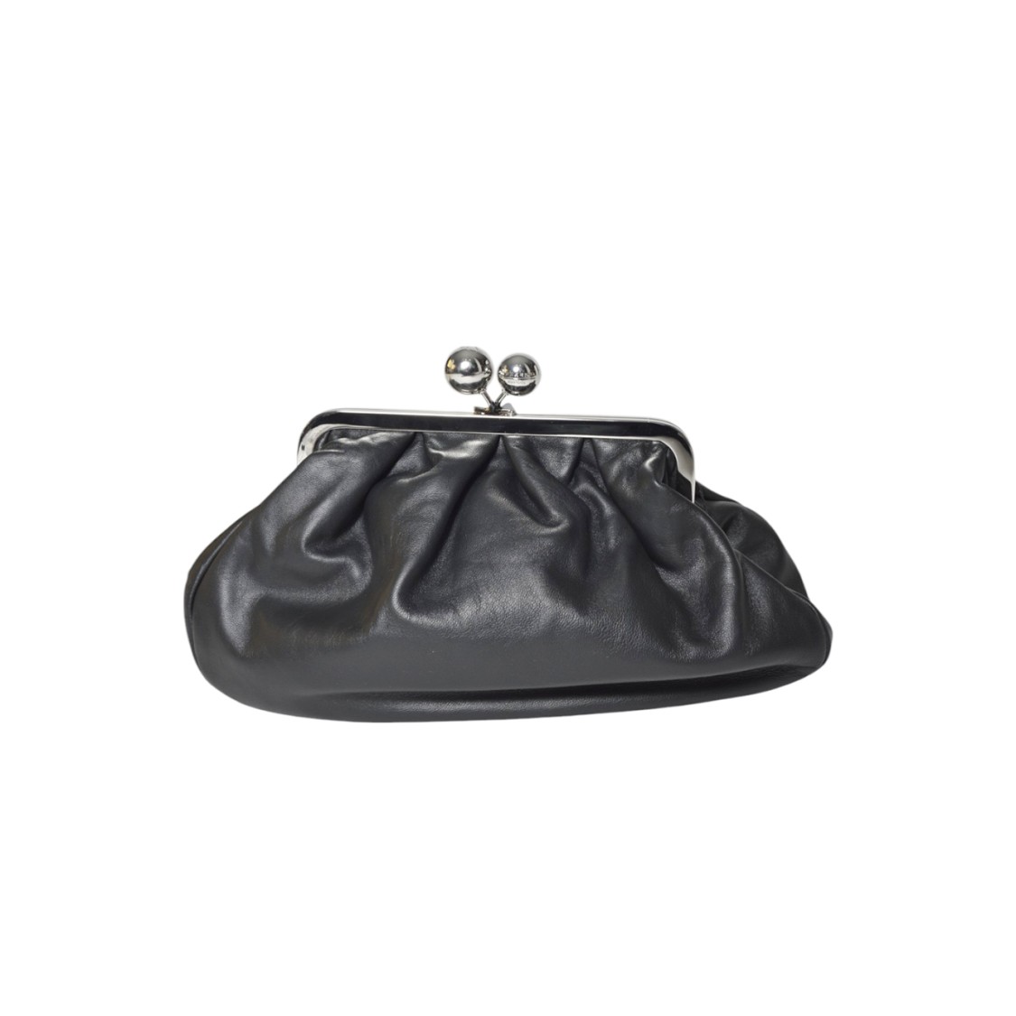 Max Mara Soft Gathered Leather Clutch With Detachable Chain Strap In Gray