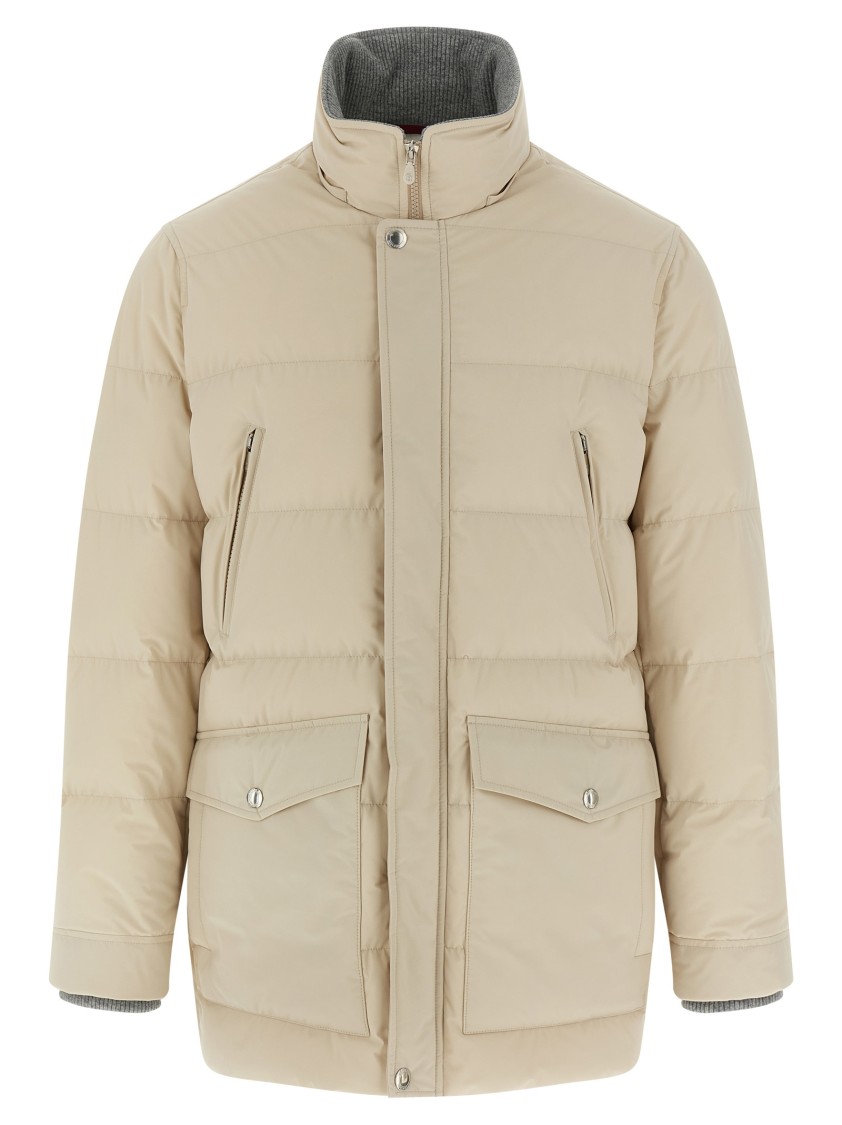 Brunello Cucinelli Knit Insert Down Jacket Puffer Jackets Beige In Neutral