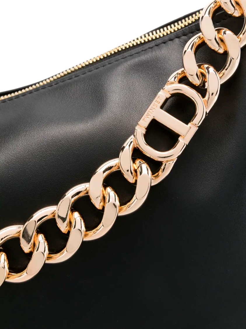 Twinset Twin-set Black Crossbody Bag With Chain Strap In Black